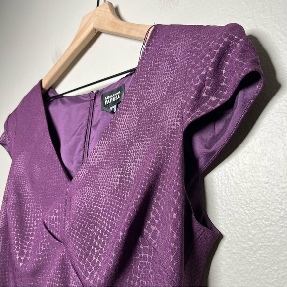 Adrianna Papell Women Dress 10 Purple Snakeskin Embossed Sliming Ruched Cocktail - Picture 7 of 14